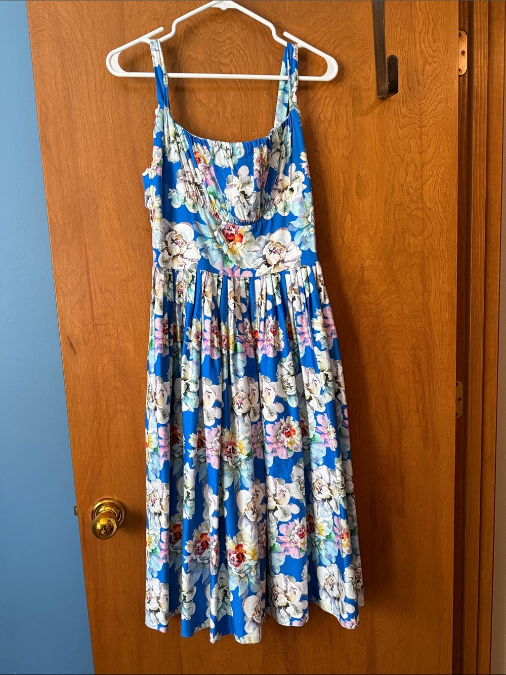 Girls Floral Blue Sundress with Spaghetti Straps